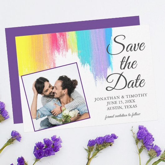 Rainbow Watercolor LGBT-Foto Save the Date Lila Ankündigung