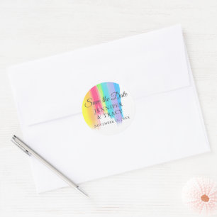 Rainbow Watercolor LGBTQ Wedding Save the Date Runder Aufkleber