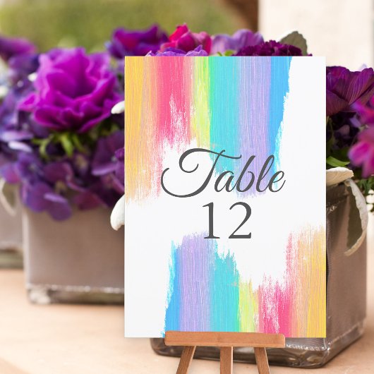 Rainbow Watercolor LGBTQ Wedding Tischnummer Card