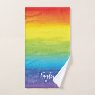 Rainbow Watercolor Lila Red Modern Name Handtuch