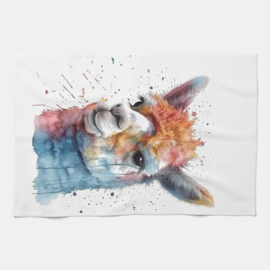 Rainbow Watercolor Llama Geschirrtuch (Horizontal)