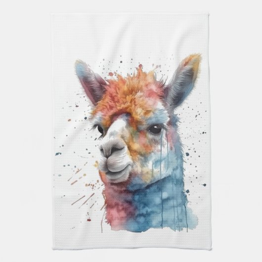Rainbow Watercolor Llama Geschirrtuch (Vertikal)