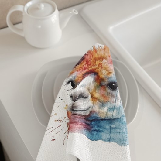 Rainbow Watercolor Llama Geschirrtuch