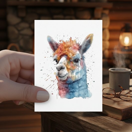 Rainbow Watercolor Llama Postkarte