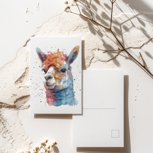 Rainbow Watercolor Llama Postkarte