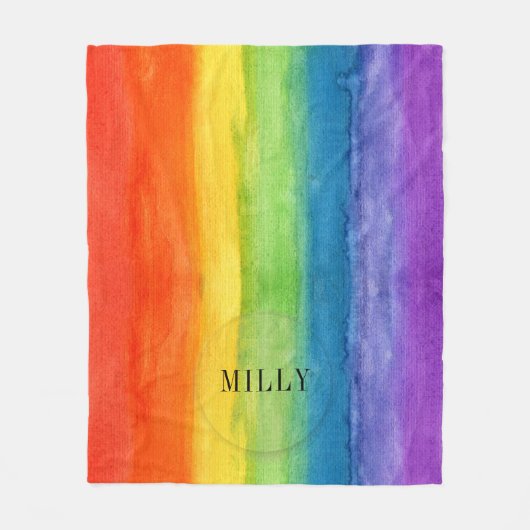 Rainbow Watercolor Moderner Personalisierter Name Fleecedecke (Vorderseite)