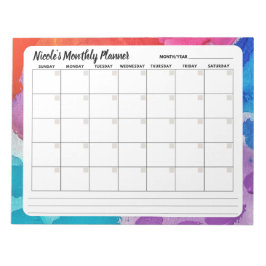 Rainbow Watercolor Monatlicher Kalender Notizblock