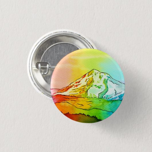 Rainbow Watercolor Mount Hood Button (Vorne & Hinten)