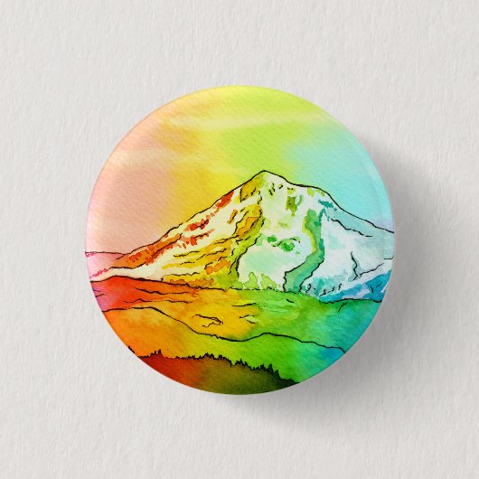 Rainbow Watercolor Mount Hood Button (Vorderseite)