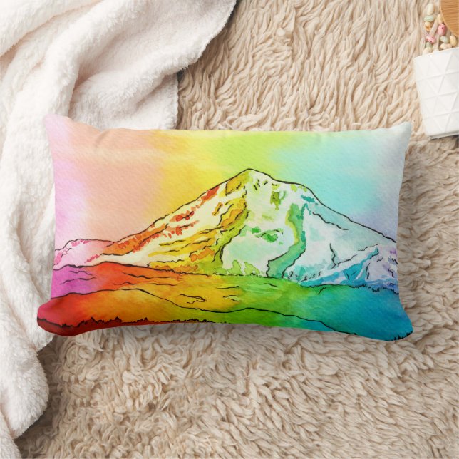 Rainbow Watercolor Mount Hood Lendenkissen (Decke)