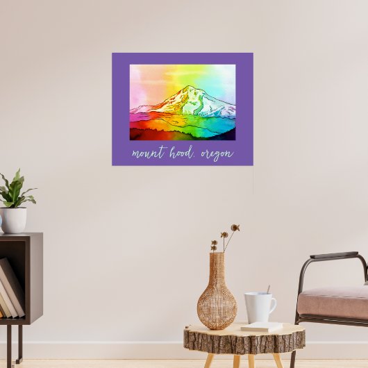 Rainbow Watercolor Mount Hood Poster (Wohnzimmer 3)