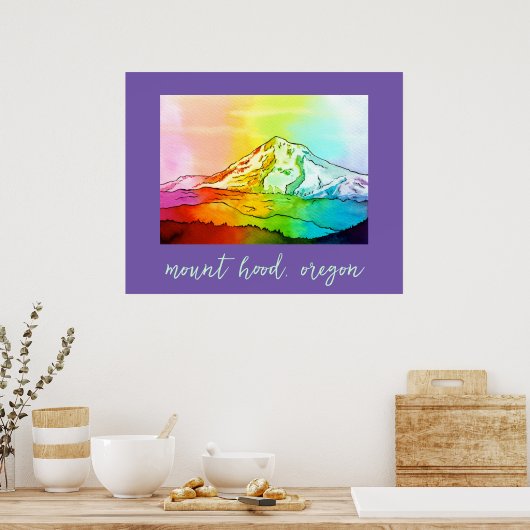 Rainbow Watercolor Mount Hood Poster (Küche)