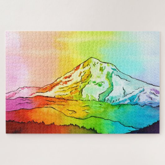 Rainbow Watercolor Mount Hood Puzzle (Horizontal)