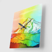 Rainbow Watercolor Mount Hood Quadratische Wanduhr (Winkel)