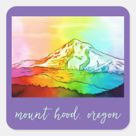 Rainbow Watercolor Mount Hood Quadratischer Aufkleber