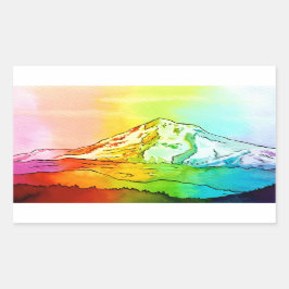 Rainbow Watercolor Mount Hood Rechteckiger Aufkleber