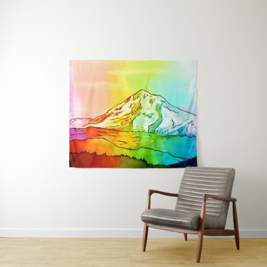 Rainbow Watercolor Mount Hood Wandteppich (Beispiel (Horizontal))
