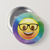 Rainbow Watercolor Nerd Emoji Glasses Button (Vorne & Hinten)