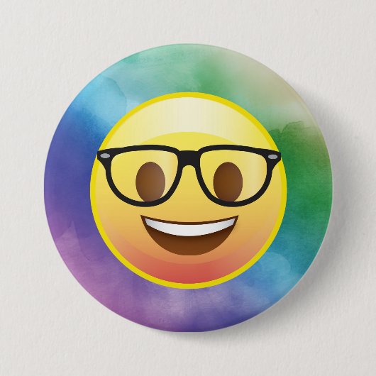 Rainbow Watercolor Nerd Emoji Glasses Button (Vorderseite)