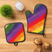 Rainbow Watercolor Ofenhandschuh & Topflappen-Set (Oben Unten)