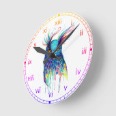 Rainbow watercolor Owl with a pink&yellow Runde Wanduhr (Winkel)