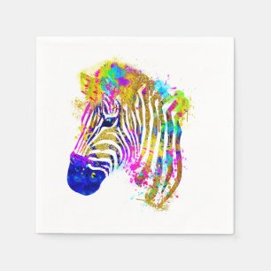 Rainbow Watercolor Paint Spritzer Zebra Graphic Serviette