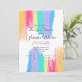 Rainbow Watercolor Paint Strokes Baby Dusche Einladung (Stehend Vorderseite)