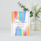 Rainbow Watercolor Paint Strokes Baby Dusche Einladungspostkarte (Stehend Vorderseite)