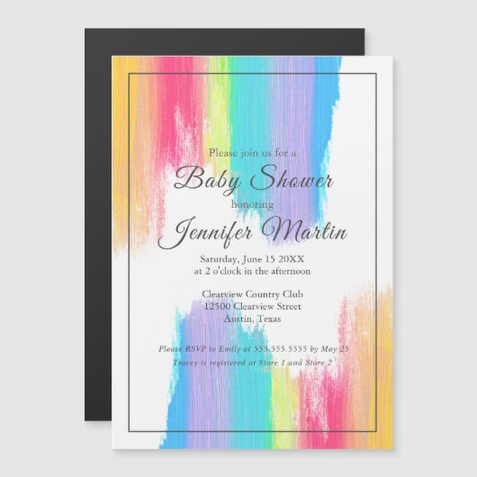 Rainbow Watercolor Paint Strokes Baby Dusche Magneteinladung (Vorne/Hinten)