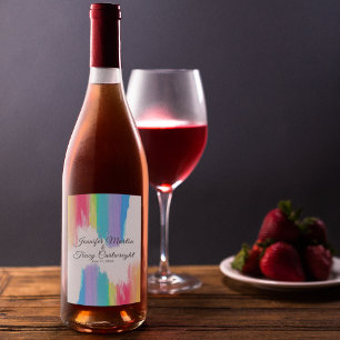 Rainbow Watercolor Paint Strokes LGBTQ Hochzeit Weinetikett