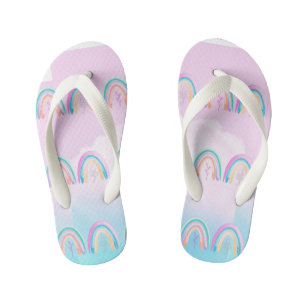 Rainbow Watercolor Pastellfarben Rosa und Blau  Kinderbadesandalen