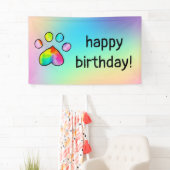 Rainbow Watercolor Paw Print Birthday Party Banner (Insitu)