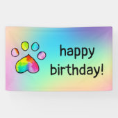 Rainbow Watercolor Paw Print Birthday Party Banner (Horizontal)