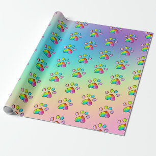 Rainbow Watercolor Paw Print Birthday Party Geschenkpapier