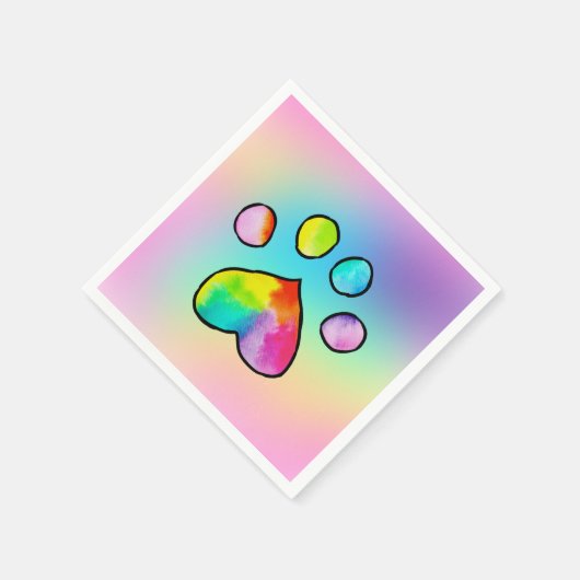 Rainbow Watercolor Paw Print Birthday Party Serviette (Ecke)