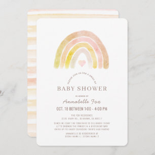 Rainbow Watercolor Pink Drive-by Baby Shower Einladung