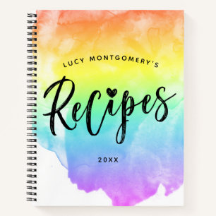 Rainbow Watercolor Pinselschrift Rezept Notizblock