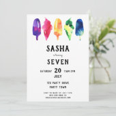 Rainbow Watercolor Popsicles Ice Creme Birthday Einladung (Stehend Vorderseite)