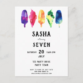 Rainbow Watercolor Popsicles Ice Creme Birthday Einladungspostkarte