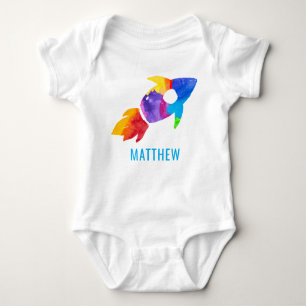 Rainbow Watercolor Rocket Weltraumkinder Baby Strampler