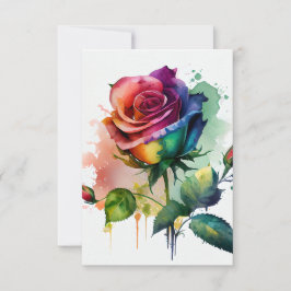 Rainbow Watercolor Rose Geburtstagkarte