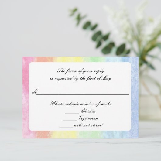 Rainbow Watercolor RSVP-Karten RSVP Karte (Stehend Vorderseite)