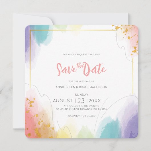 Rainbow Watercolor Save the Date-Karte Einladung (Vorderseite)