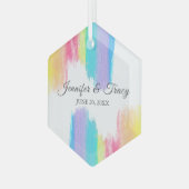Rainbow Watercolor Schöne Hochzeit Ornament Aus Glas (Vorderseite Links)