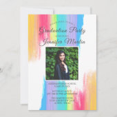 Rainbow Watercolor Senior Foto Graduation Party Einladung (Vorderseite)