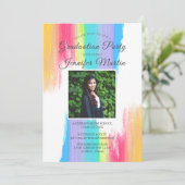 Rainbow Watercolor Senior Foto Graduation Party Einladung (Stehend Vorderseite)