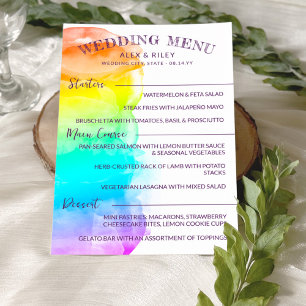 Rainbow Watercolor Splash LGBTQ Hochzeitmenü Menükarte