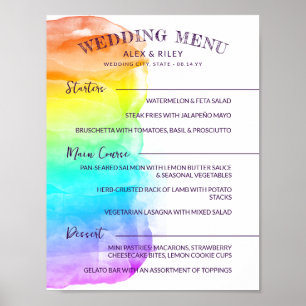 Rainbow Watercolor Splash LGBTQ Hochzeitmenü Poster