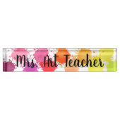 Rainbow Watercolor Spritzer Lehrerin Schreibtisch Namensplakette (Vorderseite)