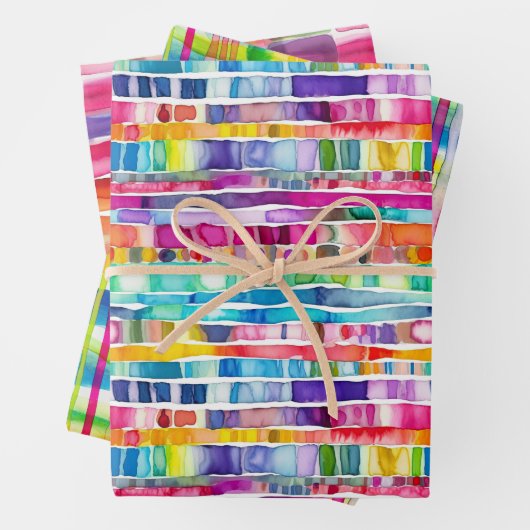 Rainbow Watercolor Streifen Geschenkpapier Set (Beispiel)